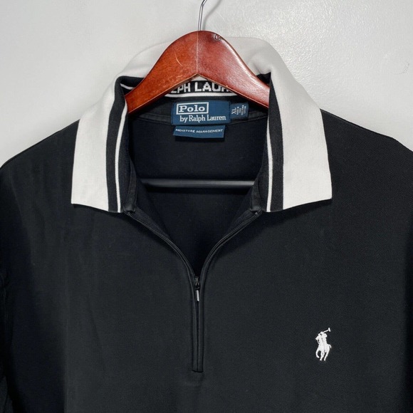 VTG Polo Ralph Lauren Polo Shirt Men XL Black Moisture Management Flip Collar - Picture 3 of 8